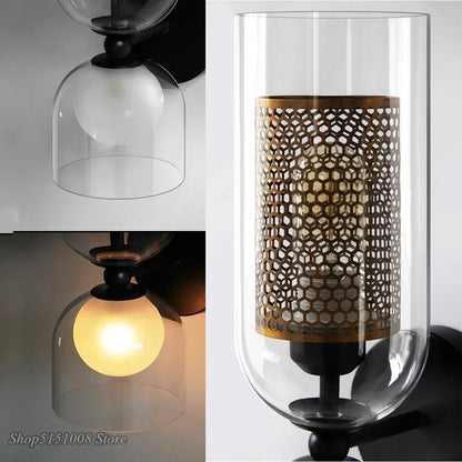 Decorbites™ Doppeltköpfige Eisennetz-Glas-Wandlampe für moderne Beleuchtung und Heimdekoration