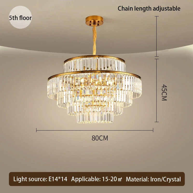 Decorbites™ Goldener Kristall-Leuchter-Hängelampe für luxuriöses Wohnzimmer, Esszimmer, Schlafzimmer