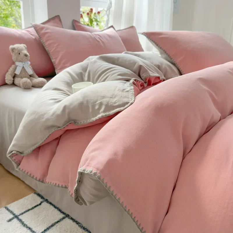 DecorBites™ Double-Layer Cotton Bedding Set - Soft, Skin-Friendly Solid Cover for Single Queen Bed