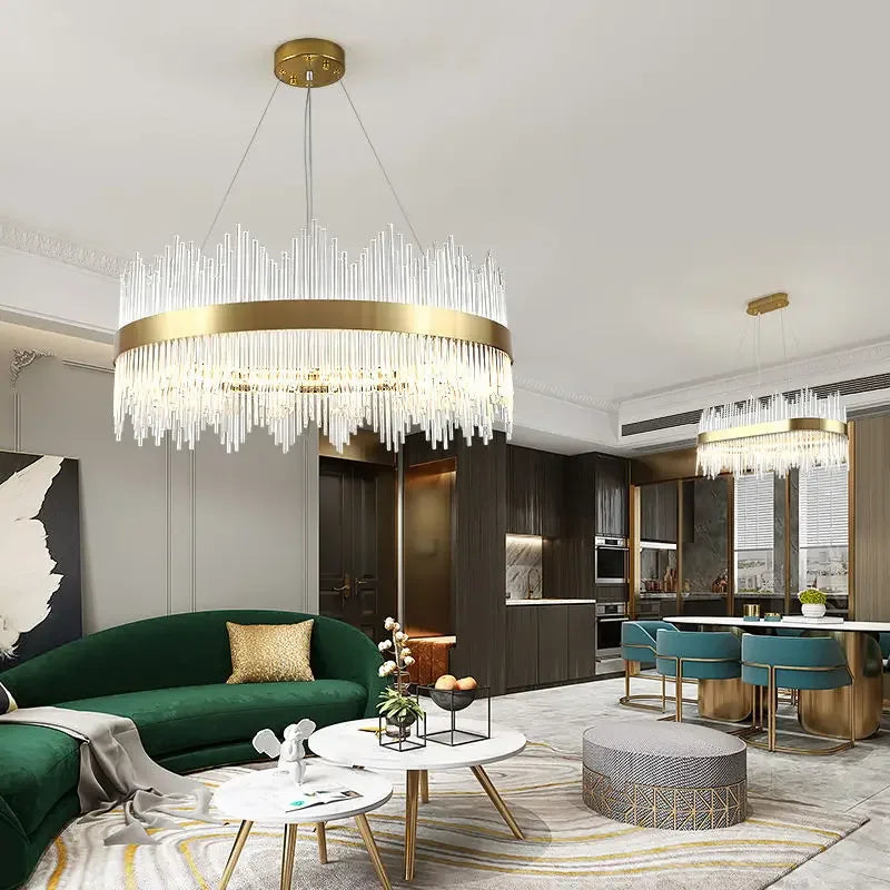 Decorbites™ Gold-Kristall-Kronleuchter dimmbar Luxus-Pendantleuchten für Schlafzimmer & Wohnzimmer