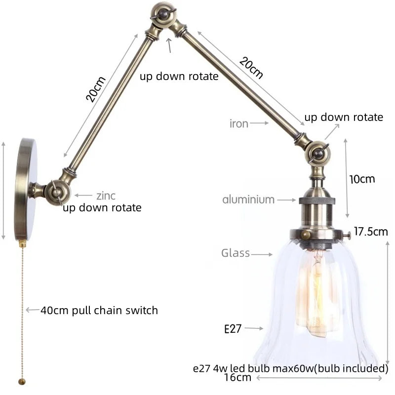 Decorbites™ Industrielle Schwenkbare Loft-Lampe mit Vintage-Design und klarem Glas-Spiegel-Licht