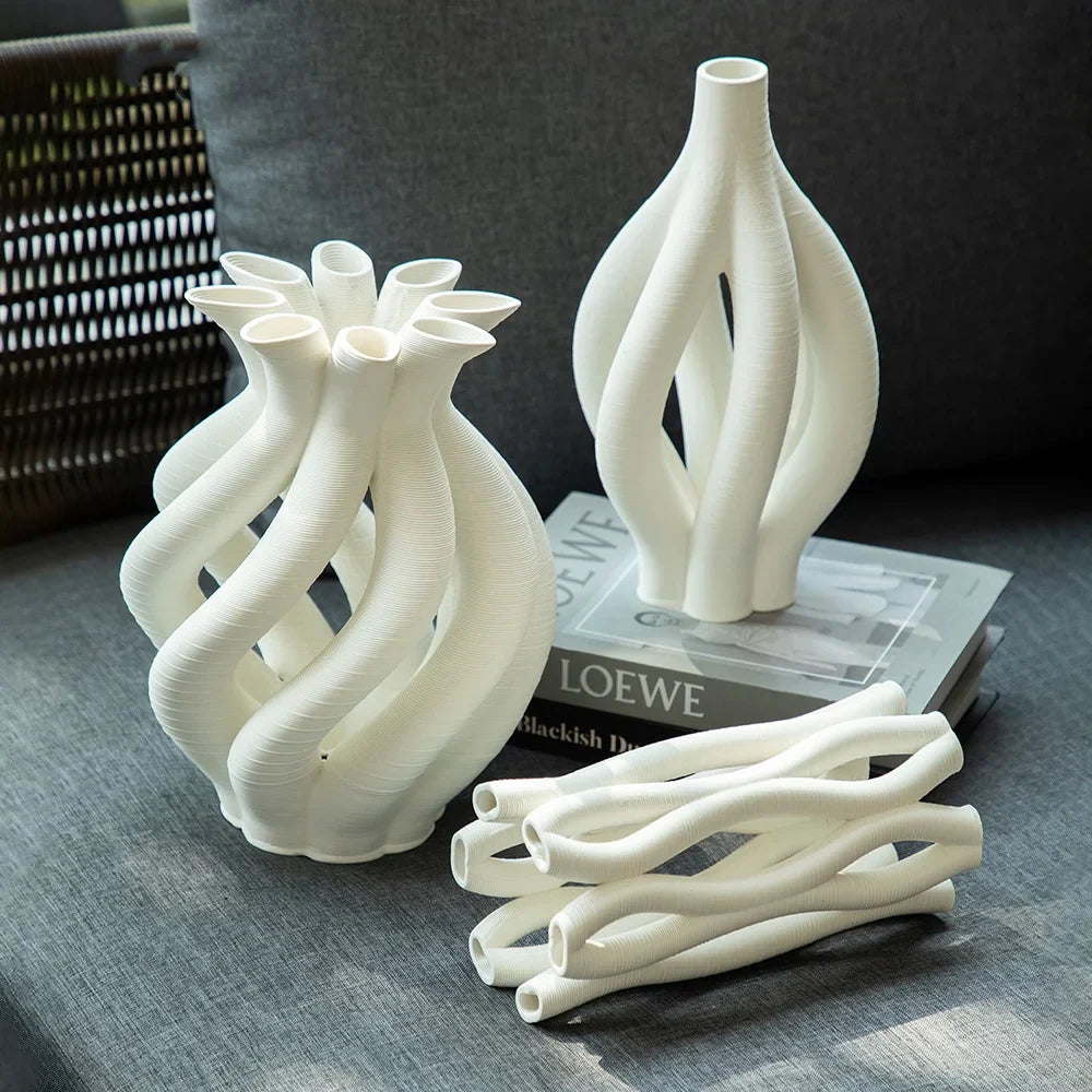 Decorbites™ Geometrische Keramikhohlvase Spiralförmige Rohr Blumengesteck Wohnungsdekoration Figuren