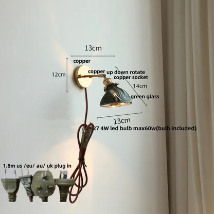 DecorBites™ Green Glass LED Wall Sconce, Modern Nordic Rotate Copper Stair Light