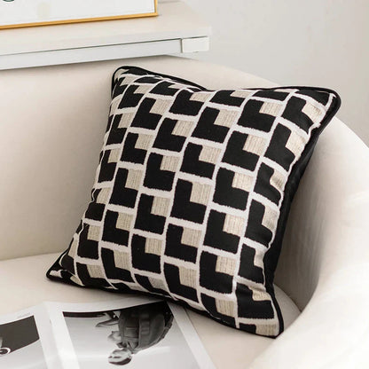 DecorBites™ Geometric Texture Black Gold Cushion Cover for Elegant Living Room Decor