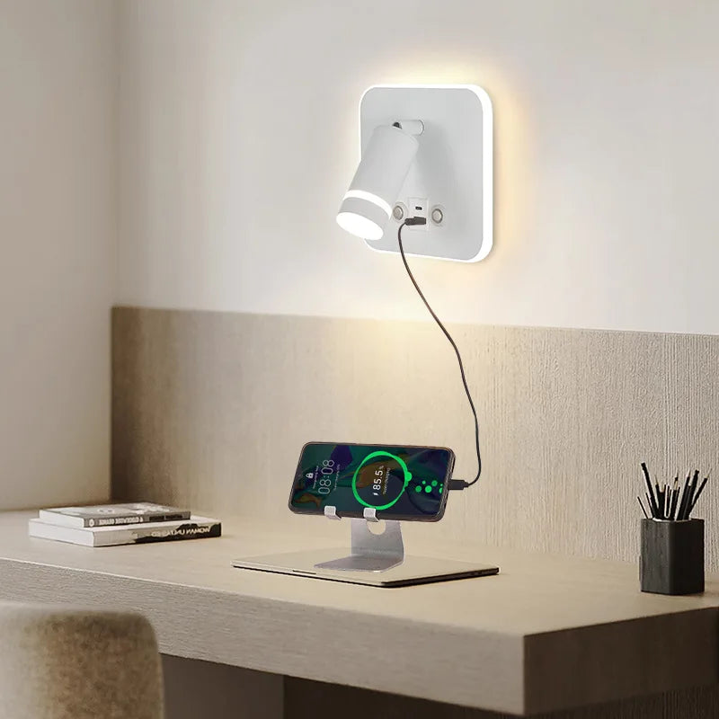 DecorBites™ LED Wall Sconce Lamp Touch Switch USB Bedside Reading Light Tri-color Diammable