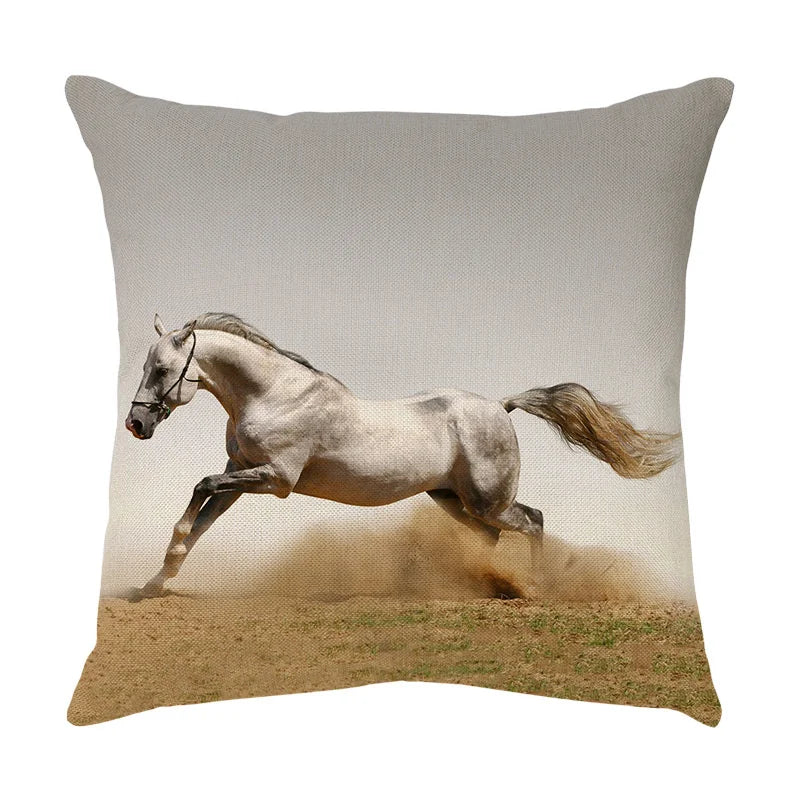 DecorBites™ Galloping Horse Pillowcase: Wild Horse Print Linen Cushion Cover for Home Decoration