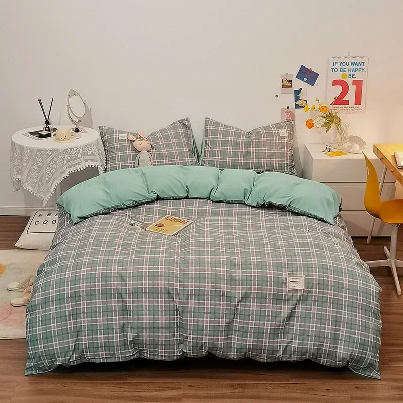 Cotton Grid Print Quilt Cover