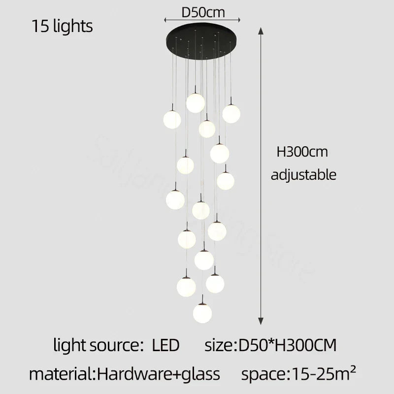 DecorBites™ Cream Glass Ball Chandelier for Duplex Villa Penthouse, Restaurant and Staircase