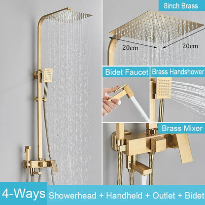 Decorbites™ Schwarzes Messing-Duscharmatur-Set Regendusche Badewannenarmatur mit Badezimmerregal