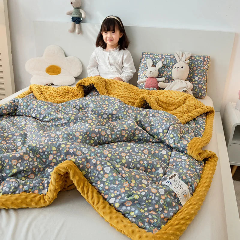 Decorbites™ Baumwoll-Blumendruck Doppelbettdecke | Retro Soothe Kuscheldecke Bettwäsche