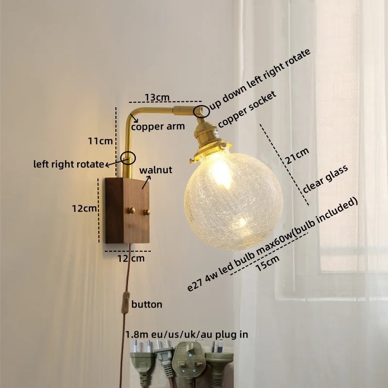 Decorbites™ Klares Glas LED Wandapplikation Walnuss Kupfer Moderne Treppenbeleuchtung