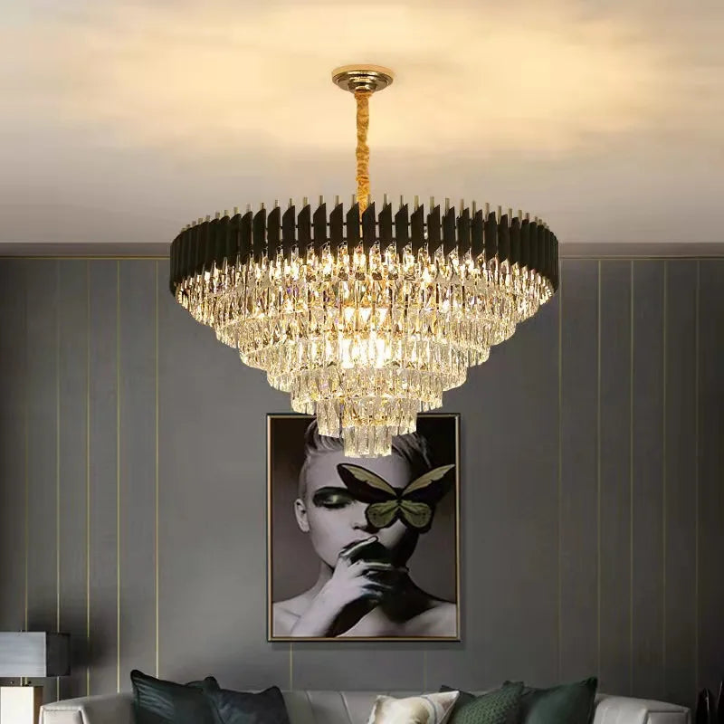 Crystal Ceiling Chandelier Round D80cm Gold