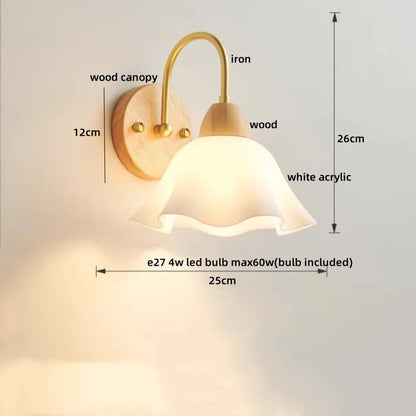 DecorBites™ Glass Wood LED Wall Lights Decor for Bedroom Living Room Coffee Mirror Bedside Lamp