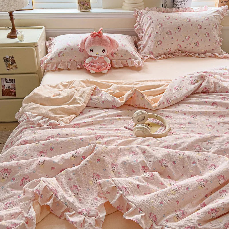 Decorbites™ Koreanische Baumwoll-Patchwork-Decke mit Spitze und Rüsche für den Sommer