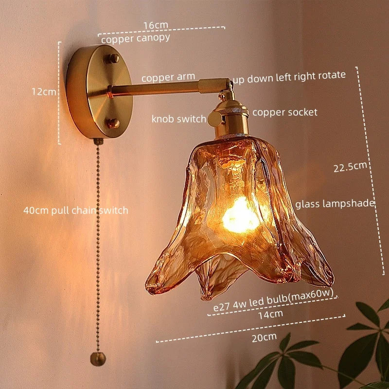Decorbites™ Japanischer Stil LED Wandlampen Wohnzimmer Couch Balkon Treppenlicht Kupfer Glas