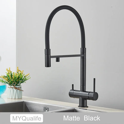 Decorbites™ Schwarz gefilterter Küchenarmatur Messing Doppelgriff Reines Wasser Mischbatterie