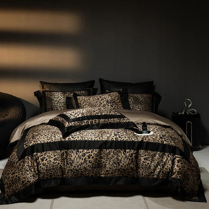 Decorbites™ Leopard-Muster Luxus-Bettwäsche-Set - Queen/King-Größe Daunenbettdeckebezug, Laken, Kissenbezüge