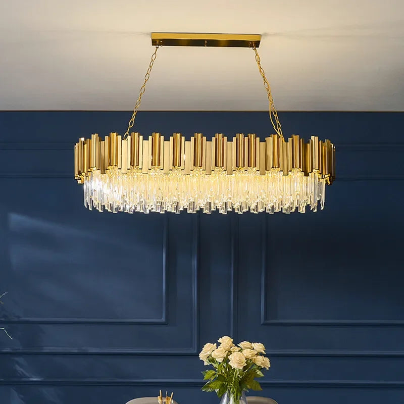 Gold Crystal LED Pendant 18-Light 2-Tier Design