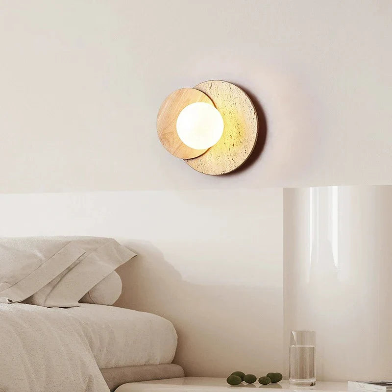 DecorBites™ Cream Style Bedroom Wall Lamp Stone Wood Wabi-sabi Decor G9 Bulb Soft Light