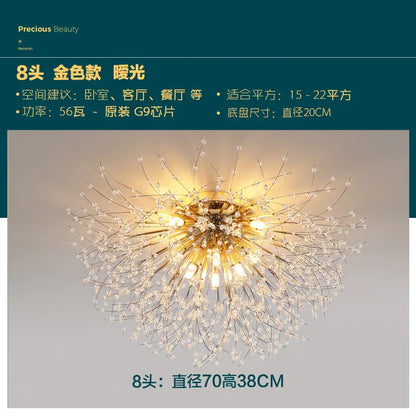 DecorBites™ Golden Löwenzahn-Kristallkronleuchter: Warme nordische LED-Deckenleuchte für romantisches Wohnzimmer.