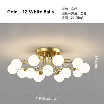 Decorbites™ Glas-Blase-Kugel-LED-Deckenleuchte in Schwarz-Gold-Kristall für Schlafzimmer & Wohnzimmer