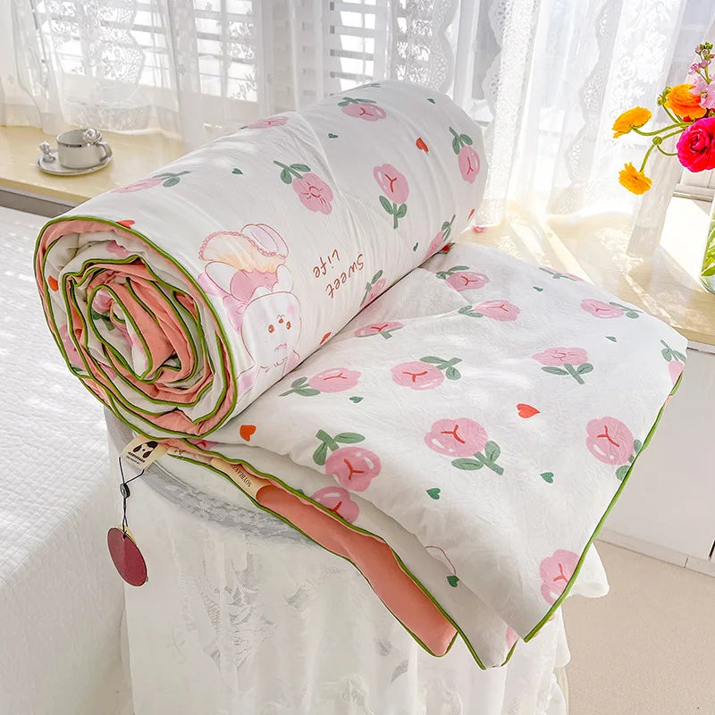 DecorBites™ Double Layered Soya Fibre Filling Quilt: Soft, Breathable, Grade A Maternal and Child Comforter