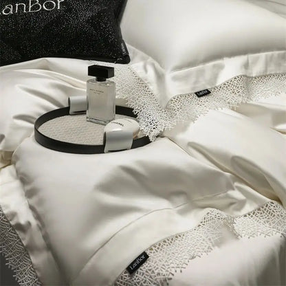 Decorbites™ Französische Spitzenkante-Bettwäsche-Set, 1000TC Ägyptische Baumwolle, Queen King, Daunendecke, Laken, Kissenbezüge