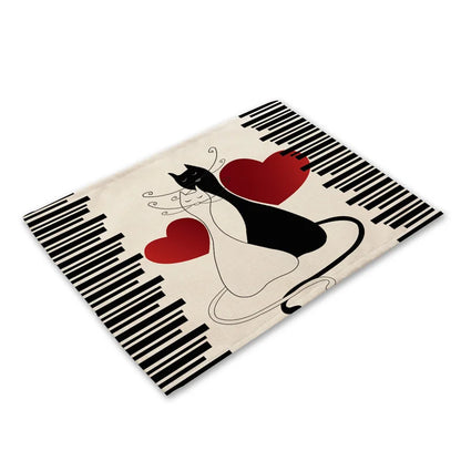 Decorbites™ Schwarze Katze Leinen-Platzset für Esstisch & Küchendekoration