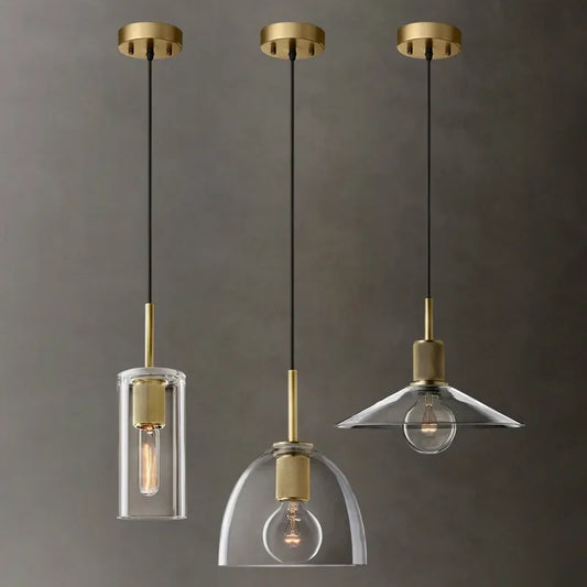 DecorBites™ Clear Glass LED Pendant Light Gold Metal ChandelierMarshalAsLED Hanging Lamp