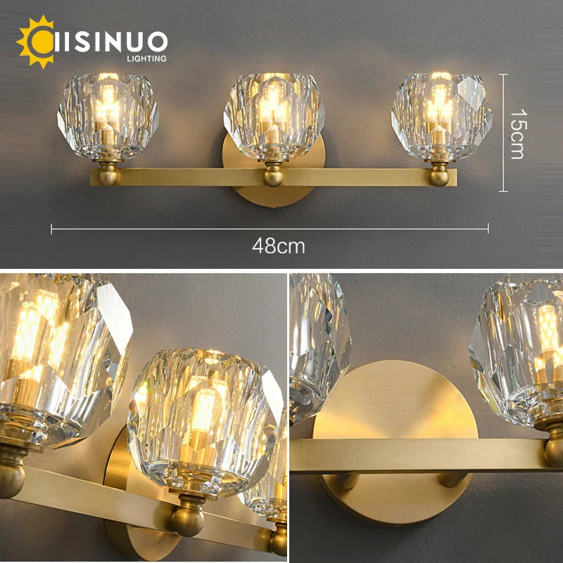 DecorBites™ Gold Solid Copper Crystal Vanity Light Fixtures for Bathroom and Bedroom