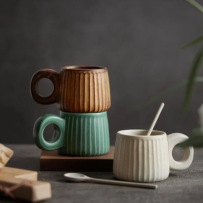Decorbites™ Handgefertigte nordische Keramik-Tasse mit Ringgriff – Retro-Stil