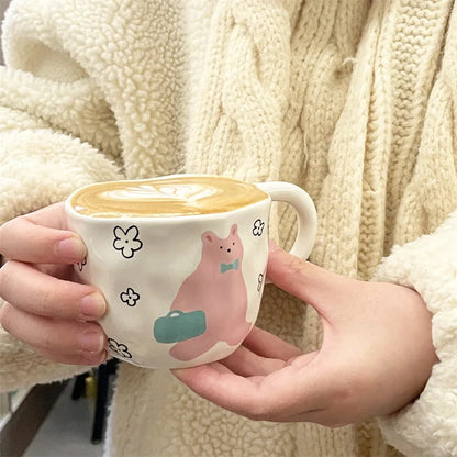 Decorbites™ Unregelmäßiger Keramischer Bärenbecher: Handgefertigte Kaffeetasse für Büro und Paare