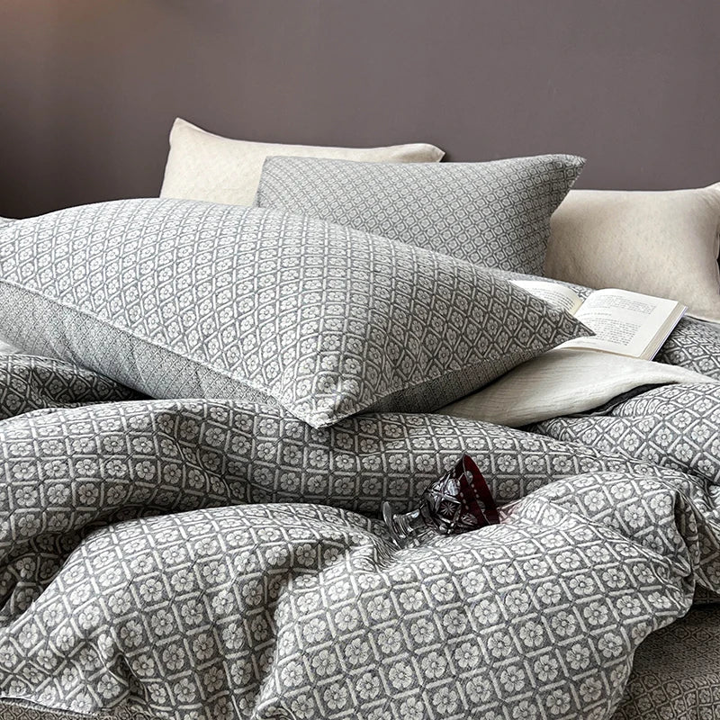 Decorbites™ Leinen-Baumwoll-Jakard-Bettwäsche-Set mit Steppdecke, Laken und Kissenbezügen