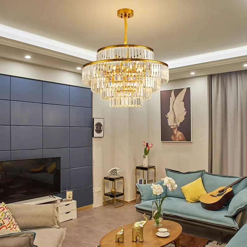 Decorbites™ Goldener Kristall-Leuchter-Hängelampe für luxuriöses Wohnzimmer, Esszimmer, Schlafzimmer