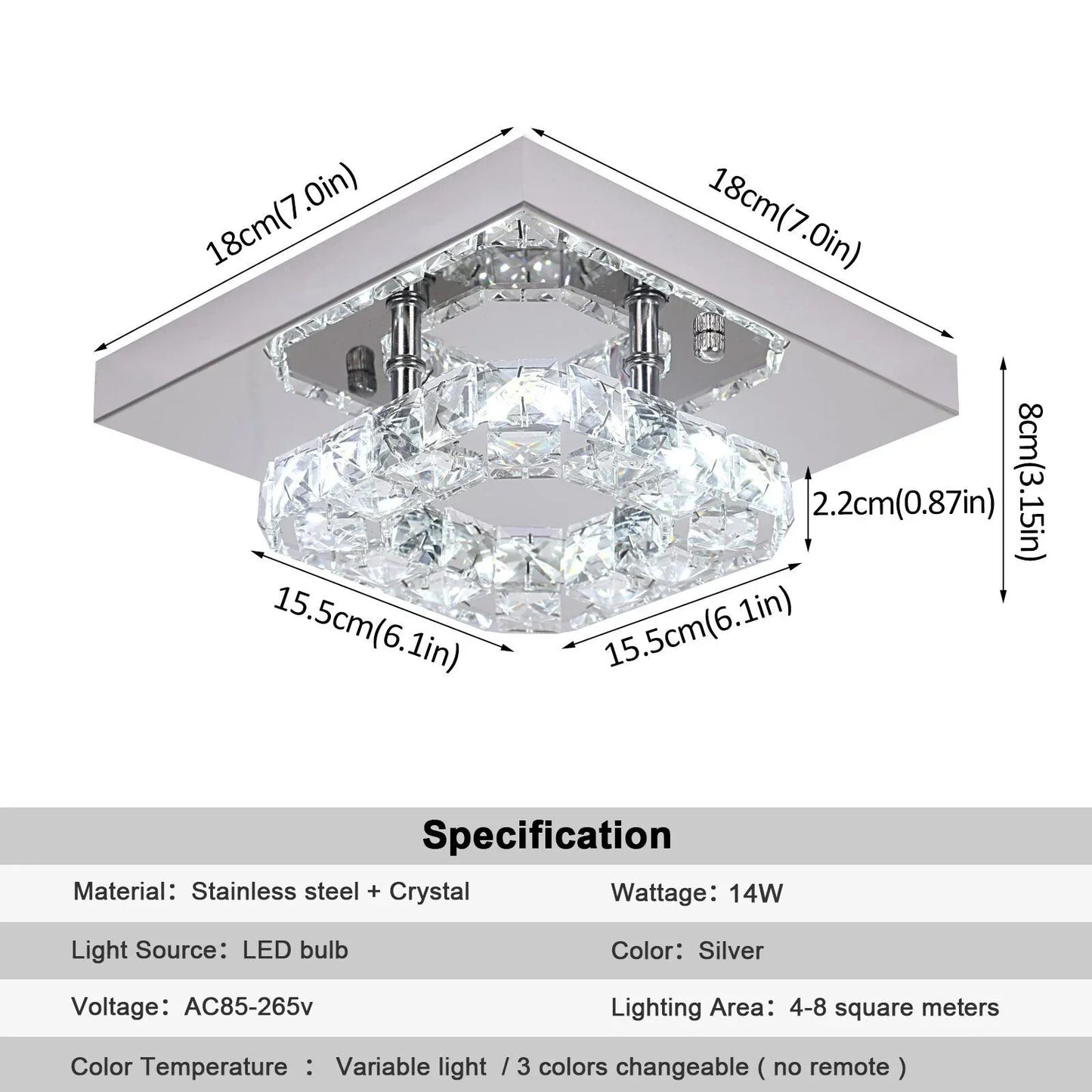 DecorBites™ Crystal LED Square Chandelier Ceiling Lamp for Bedroom Living Room Home Decor