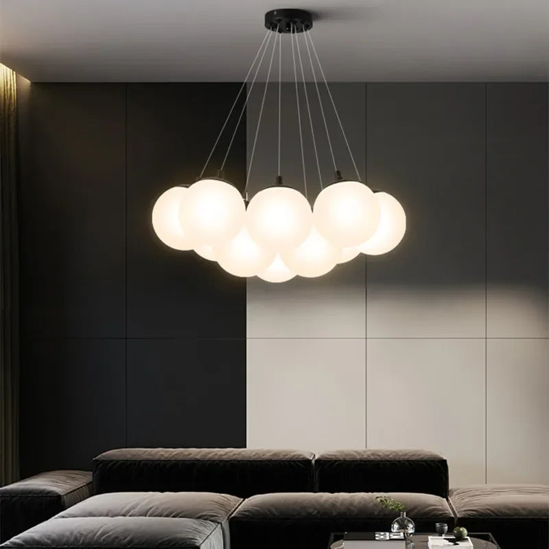 Decorbites™ Glas-Kugel-LED-Hängeleuchte für die Einrichtung des Zuhauses, nordischer Stil Kronleuchter für das Wohnzimmer