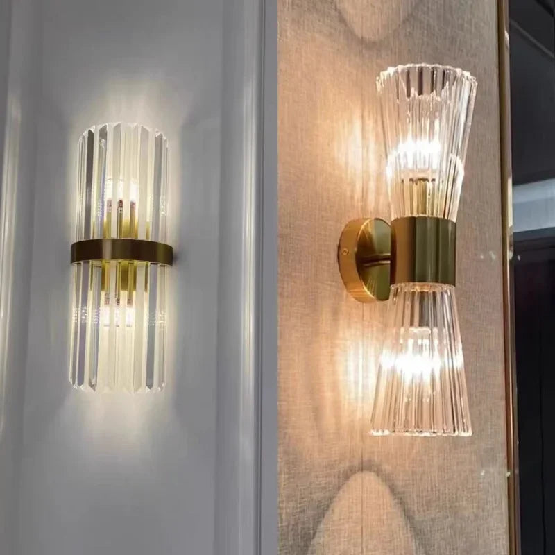 Gold Shimmering Crystal Wall Sconce For Bedroom