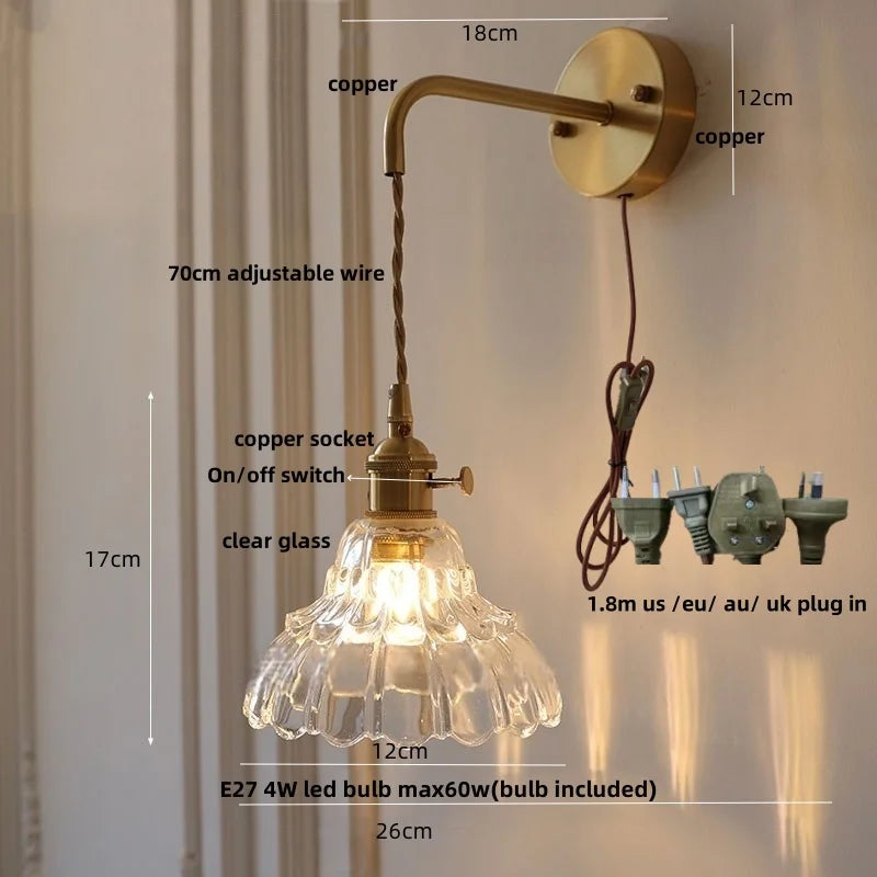 Decorbites™ LED-Wandleuchte Modern Nordisch mit Zugschalter Glas Schlafzimmerlampe