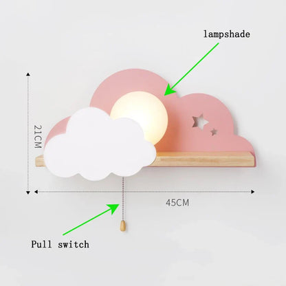 Decorbites™ Wolkenmond-Wandleuchte mit Zugschalter, Cartoon-Stil für moderne Heimdekoration