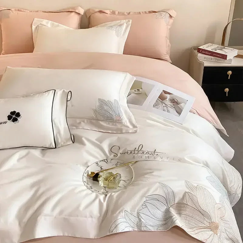Decorbites™ Besticktes Baumwoll-Bettwäsche-Set: Luxuriöse Hepburn-Stil Bettbezug 220x240, hautfreundlich
