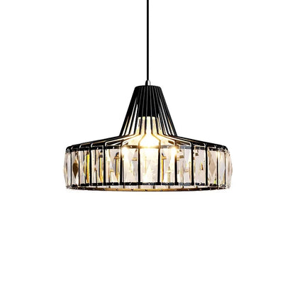 Nordic Crystal Round Pendant Light in Black Iron