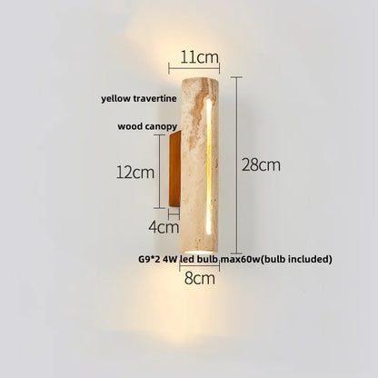 DecorBites™ LED Wall Lights Yellow Travertine Stone Modern Bedside Lamp