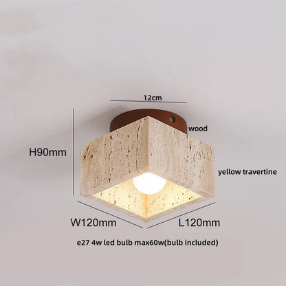 Decorbites™ Acryl-LED-Deckenleuchte Gelb Travertin-Holz-Baldachin Wabi-Sabi-Stil