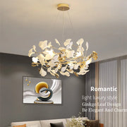Gold Branch Chandelier 125cm Porcelain Leaves