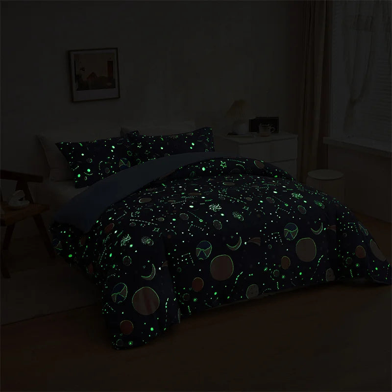 Decorbites™ Cosmos Leuchtendes Bettwäsche-Set King Queen Double Single Daunendecke Bezug Traumdecke