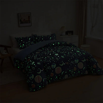 Decorbites™ Cosmos Leuchtendes Bettwäsche-Set King Queen Double Single Daunendecke Bezug Traumdecke