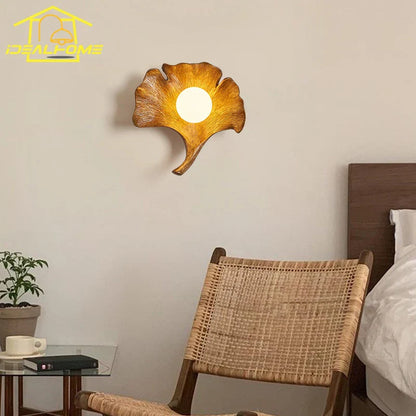 Decorbites™ Ginkgo-Biloba-Harz-Wandleuchte LED-Kunst-Dekoration für Schlafzimmer & Wohnzimmer