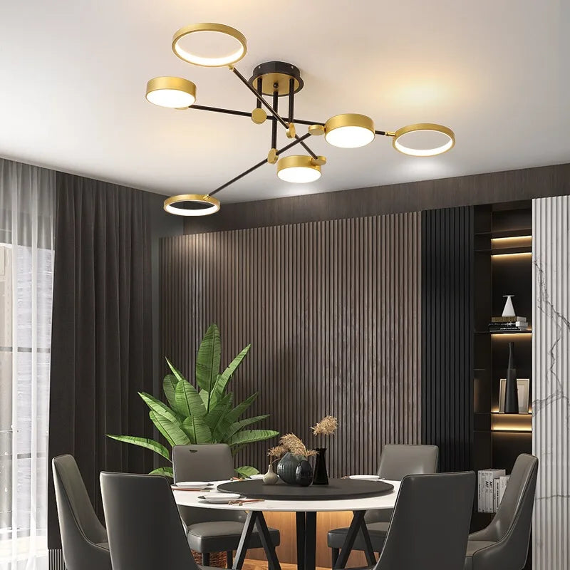 Gold 6-Head LED Ceiling Lamp With Remote