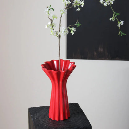 Decorbites™ Geometrisches Faltenmuster Keramikvase Rotes Blumenarrangement Terrarium Wohnraumausstattung