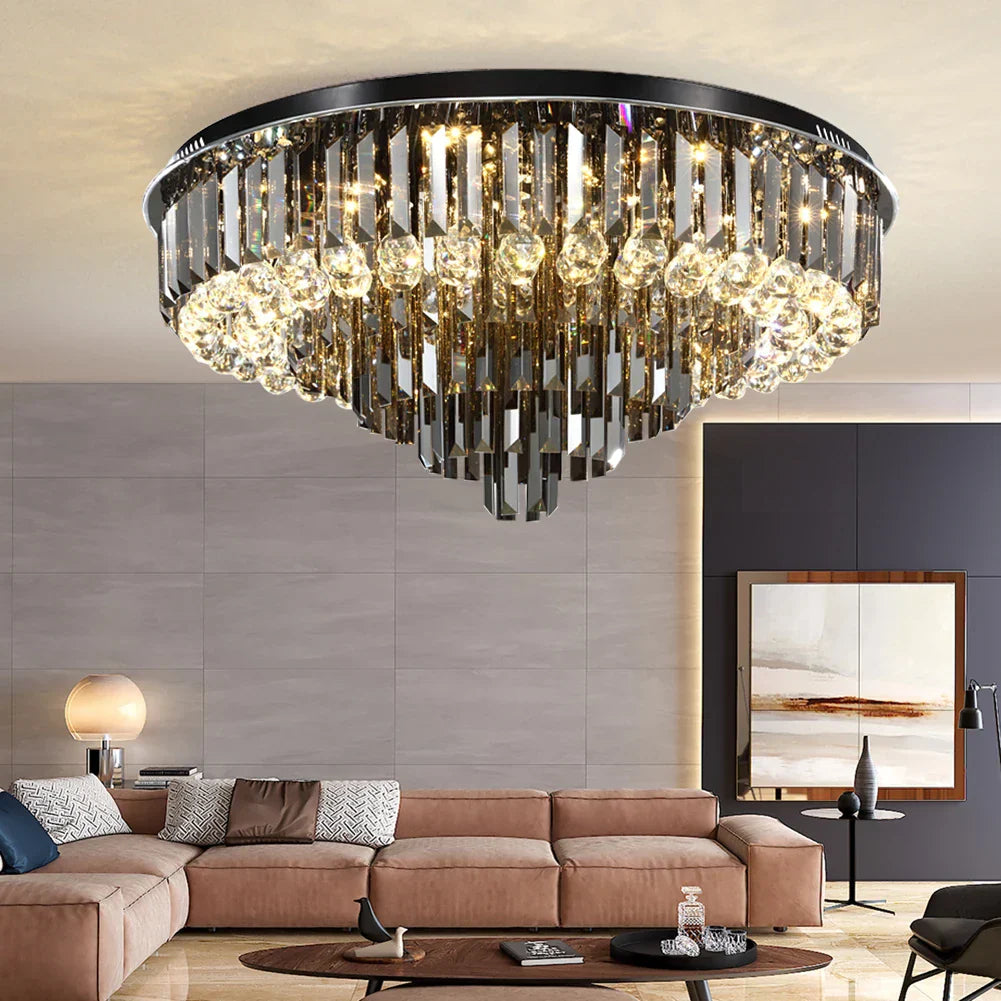 Decorbites™ Kristall-LED-Kronleuchter: Moderne rauchgraue klare Kristallbeleuchtung für große Wohnzimmer